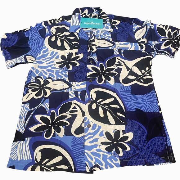 NWT Cora Spearman Hawaiian Shirt Men's Sz M Blue Floral Stitch Fix Coradorables - Picture 1 of 6